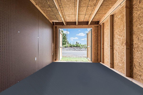 Slate Grey vinyl shed flooring installed in shed