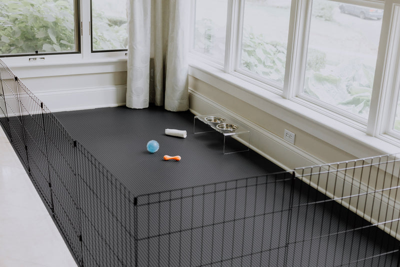 Dog play pen with Slate Grey Ribbed texture vinyl pet flooring