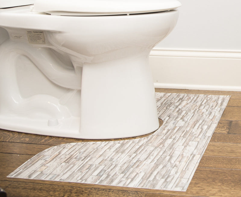 Stacked stone pattern printed liner underneath toilet