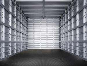 Midnight Black Coin texture vinyl shed flooring installed in shed