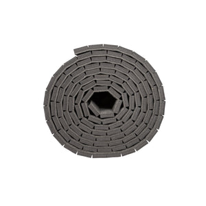 Side view of cross cut carpet bonded foam roll on white background