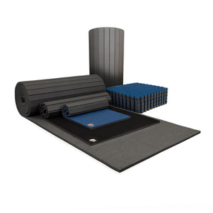 G Floor Sport carpet bonded foam flooring system including home mat, tiles, and roll out gym flooring.