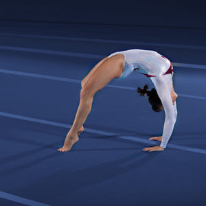 Athlete performing on carpet bonded foam competition floor