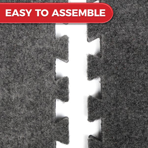 Easy to Assemble: Close up of interlocking puzzle edge connection on carpet bonded foam gym flooring tiles
