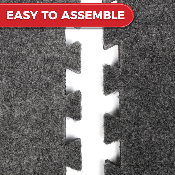 Easy to Assemble: Close up of interlocking puzzle edge connection on carpet bonded foam gym flooring tiles