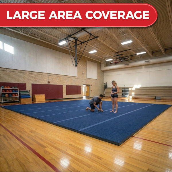 Large area carpet bonded foam competition floor installed for gymnastics and cheer training