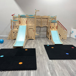 Carpet bonded foam gym flooring tiles installed in a home training and exercise space