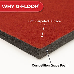 Carpet bonded foam competition flooring construction with soft carpet surface and competition grade foam