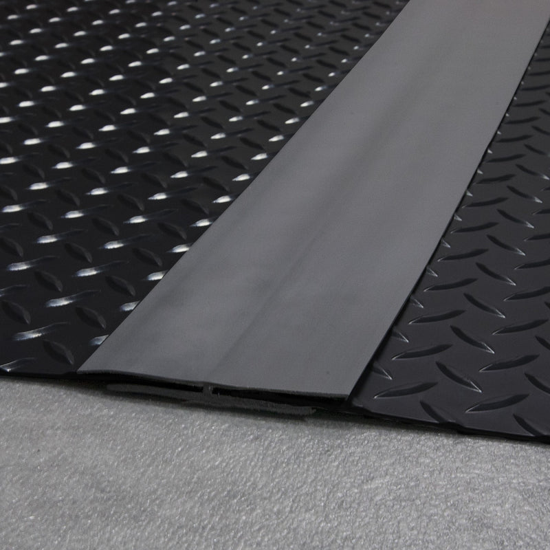 Slate Grey vinyl center trim joining  Midnight Black Diamond Tread texture vinyl flooring