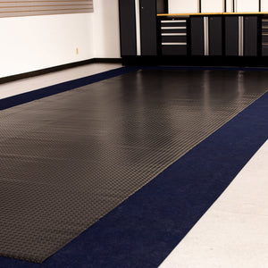 Blue Drip & Dry Absorbent Runner next to Midnight Black Diamond Tread vinyl flooring