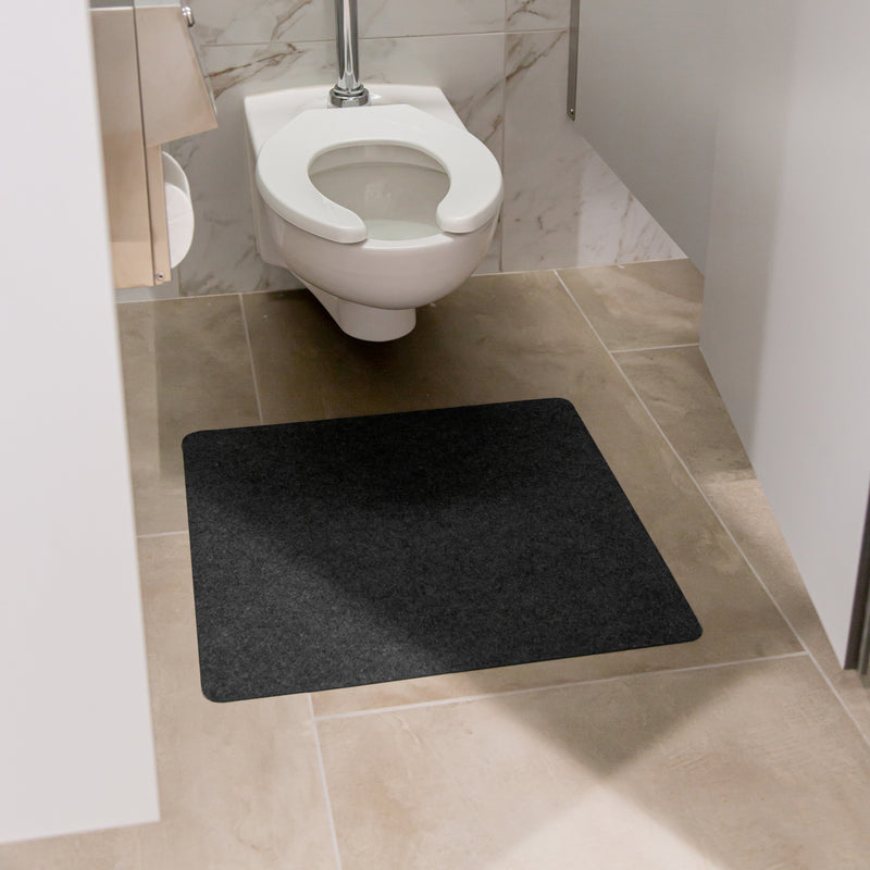2' x 2' Grey Drip & Dry Restroom Mat inside restroom stall