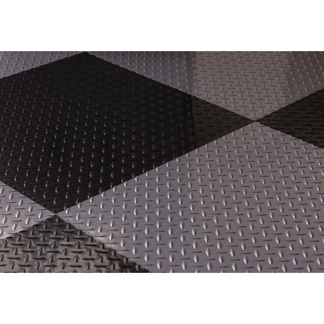 RaceDay Midnight Black and Slate Grey color Diamond Tread texture 24" x 24" size tiles