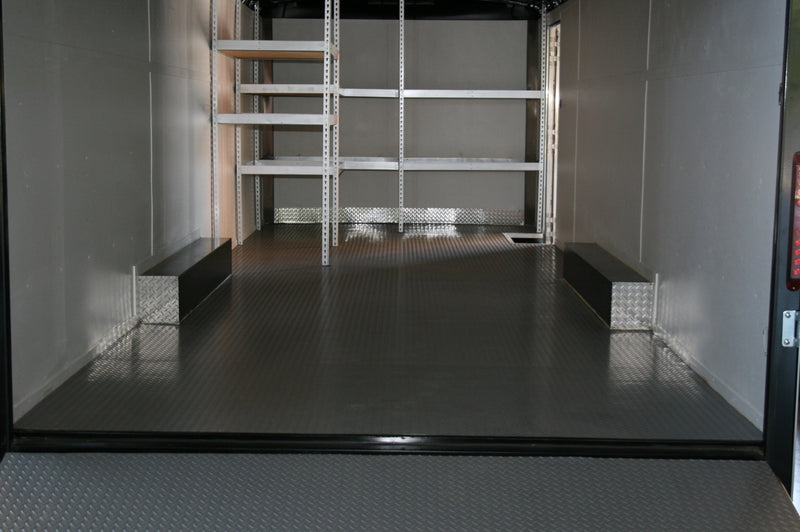 Slate Grey Diamond Tread vinyl flooring installed in trailer