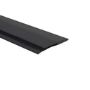Cross section of black vinyl edge trim on white background