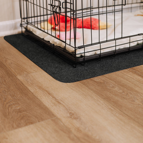 Kennel on top of Grey Drip & Dry pet kennel mat