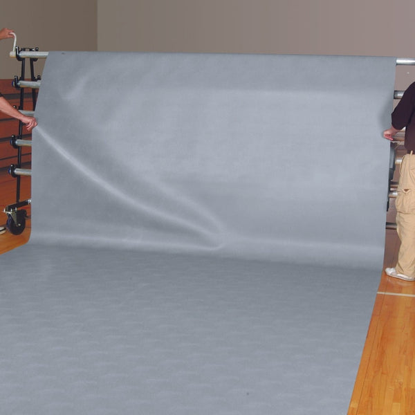 Slate Grey Levant texture vinyl activity flooring unrolling from storage roll