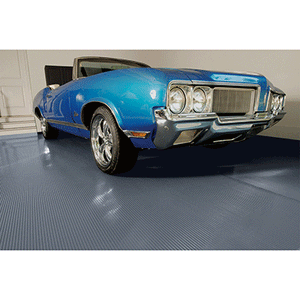 Ribbed garage flooring texture in slate grey shown with a classic cutlass convertible on the flooring for illustrative purposes