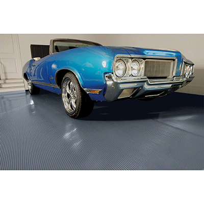 Ribbed garage flooring texture in slate grey shown with a classic cutlass convertible on the flooring for illustrative purposes