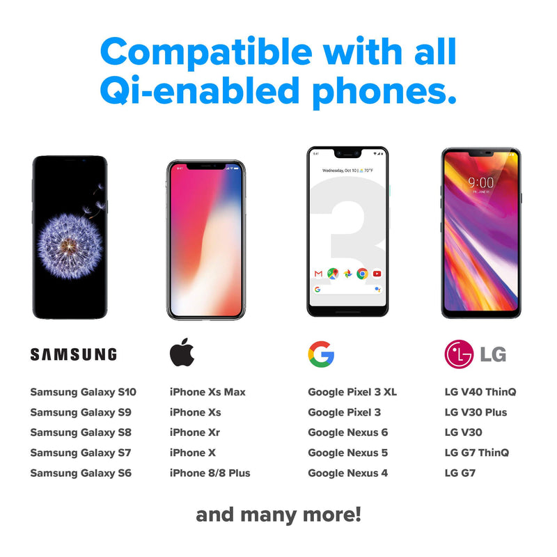 Compatibility chart: compatible with all Qi-enabled phones