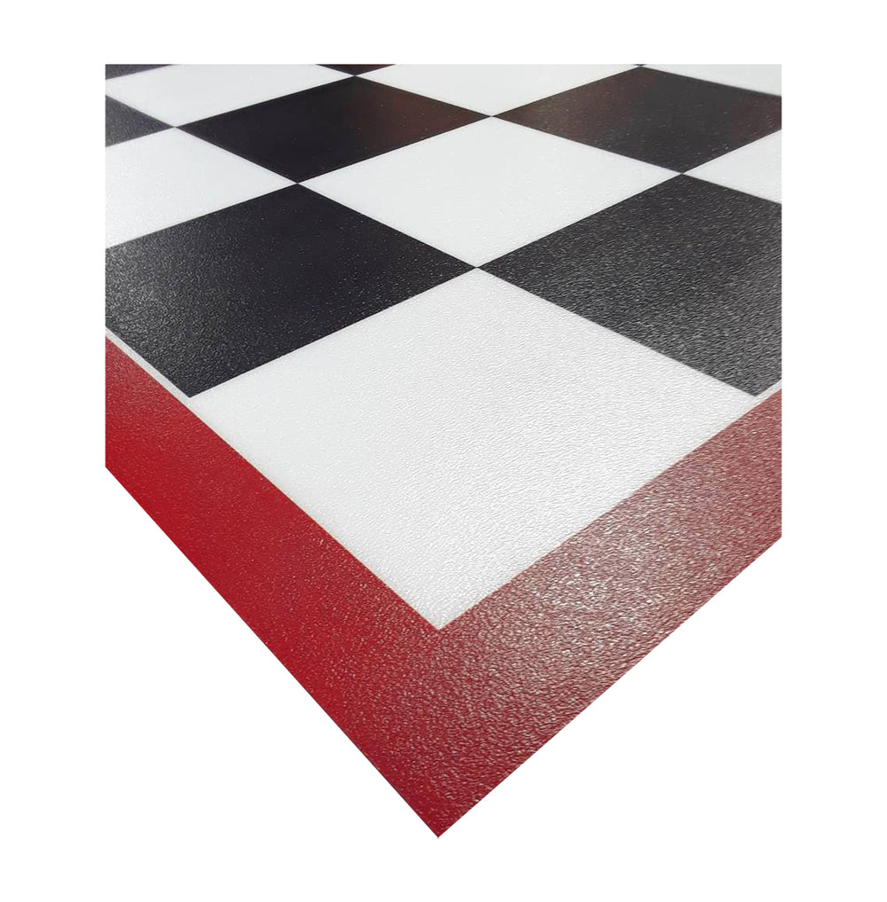 Corner of imaged parking pad with dark red border
