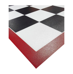 Corner of imaged parking pad with dark red border