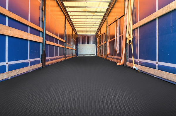 Midnight Black Small Coin texture vinyl trailer flooring installed in trailer