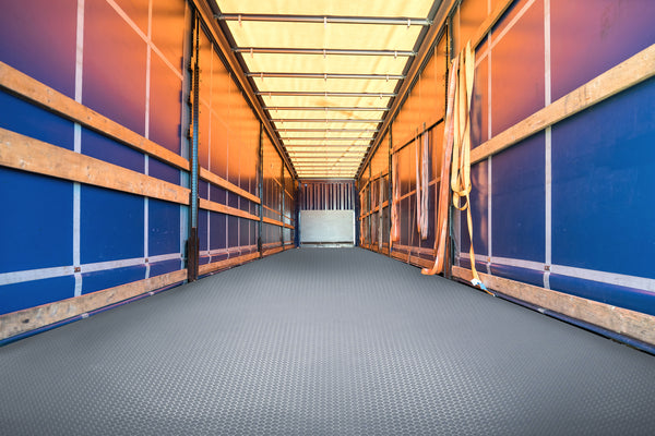 Slate Grey Small Coin texture vinyl trailer flooring installed in trailer