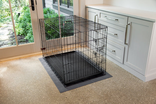 Kennel on Slate Grey Levant texture vinyl flooring