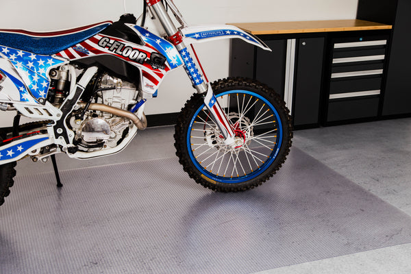 Motorcycle on clear Ribbed texture vinyl motorcycle mat