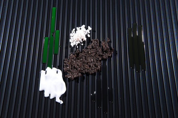 Rib Texture in Midnight Black shown with Chemicals (dirt, antifreeze, oil, road salt) to show resistance and containment