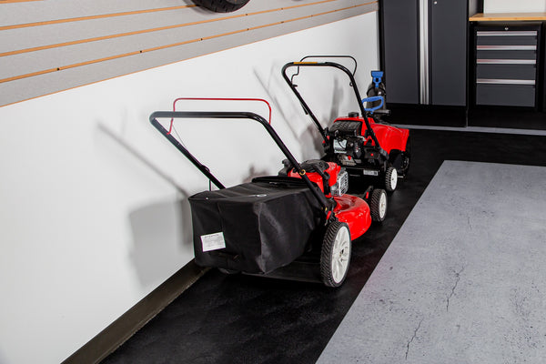 Lawnmower and snow blower on Midnight Black Levant texture vinyl runner