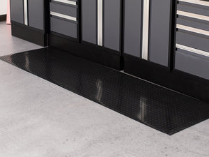 Midnight Black Diamond Tread texture vinyl performance runner on tile floor