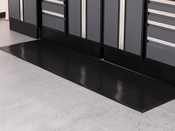Midnight Black Diamond Tread texture vinyl performance runner on tile floor