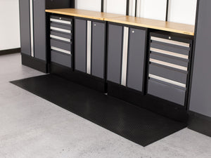 Midnight Black Small Coin texture vinyl performance runner on tile floor