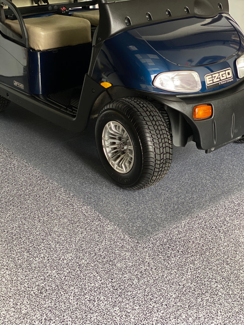 Golf cart on clear Ceramic texture vinyl golf cart mat