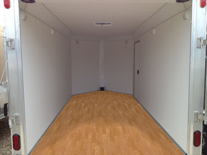 Natural Oak pattern imaged vinyl trailer flooring installed in trailer